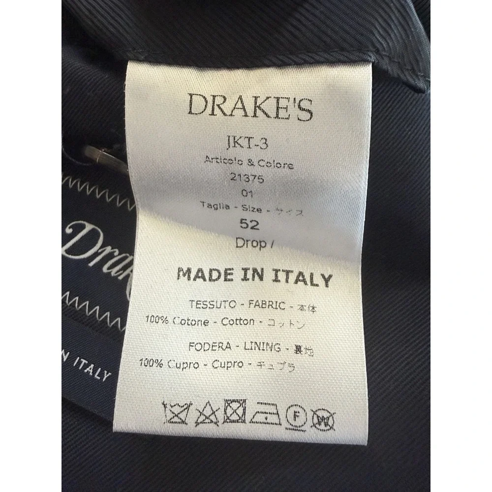 Drake's London Unstructured Cotton Drill Blazer Navy Blue Size 52 / US 42